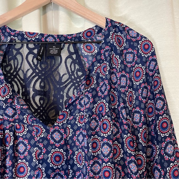 New Directions Boho Bandanna Print Blouse - Picture 2 of 11